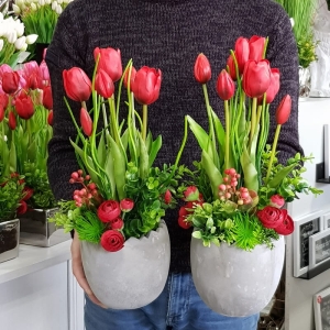 Kompozycja Pila tulipany silikon czerwone