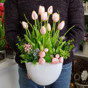 Kompozycja Lilia tulipany silikon j.róż