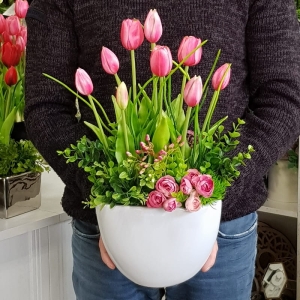 Kompozycja Lilia tulipany silikon róż