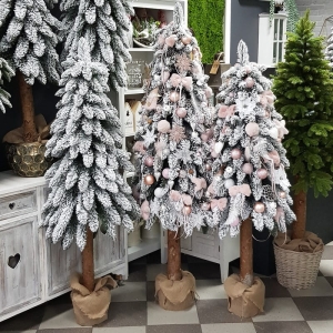 Choinka ośnieżona na pniu udekorowana Tatra 180cm różowa