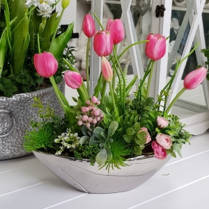 Kompozycja Canoe silver tulipany silikon róż 