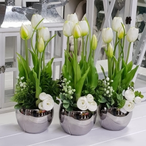 Kompozycja tulipany kwiaty Corinna silver silikon biały