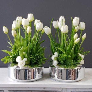Kompozycja wiosenna Eva tulipany donica silver M