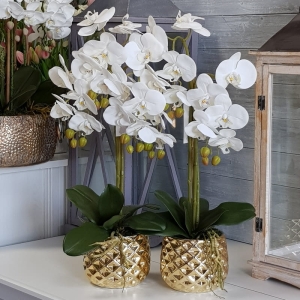 Sztuczny storczyk orchidea silikon biały Mika gold