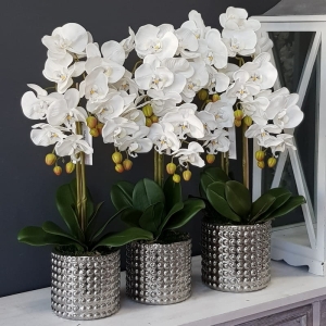 Sztuczny storczyk orchidea silikon biały Drop silver L