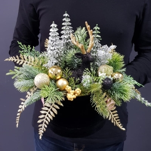 Flowerbox welur kompozycja świąteczna Black box i renifer