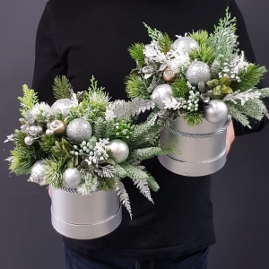 Flowerbox pudełko kompozycja świąteczna Silver S
