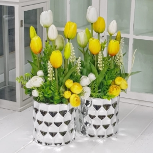 Tulipany silikonowe kompozycja Gretta silver biało-żółta