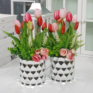 Tulipany silikonowe kompozycja Gretta silver czerwono-różowa