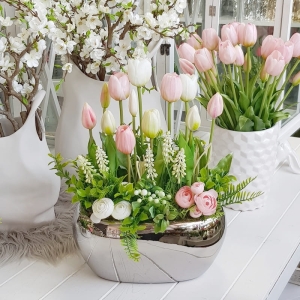 Tulipany silikonowe kompozycja Susanna silver biało-różowa