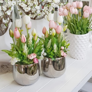 Tulipany silikonowe kompozycja Carla silver biało-różowa