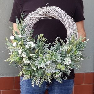 Wianek na drzwi kominek faszyna Hilda zielony 45cm 