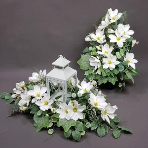 Kompozycja nagrobna magnolie lampion stroik na grób + bukiet do wazonu Lisa