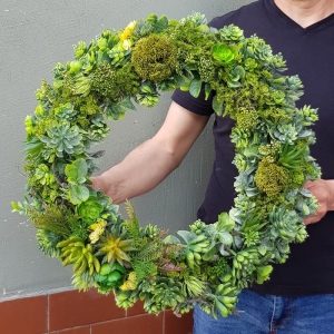Wianek na drzwi kominek dekoracja sukulenty 50cm