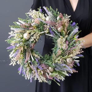 Wianek na drzwi kominek dekoracja na stół Diana 35-40cm fiolety