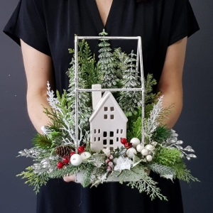 Kompozycja święta domek metal 1 domek Home M 30 cm wz.1
