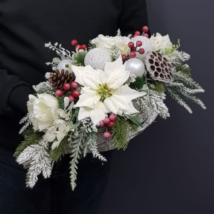 Kompozycja nagrobna Stella stroik na grób Poinsettia biała
