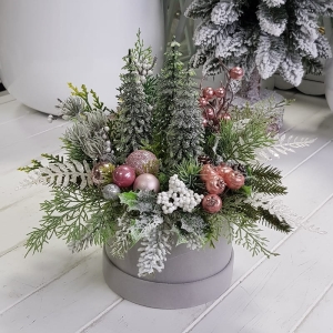 Flowerbox welur kompozycja świąteczna Lena szary