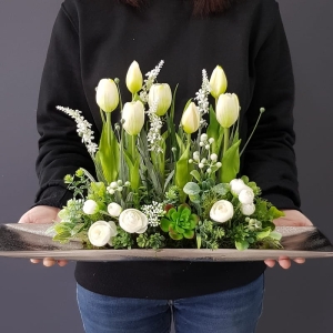 Kompozycja Estera wiosna tulipany białe L 53cm silver