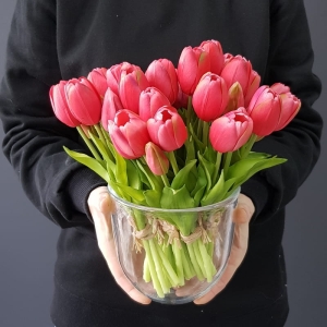 Tulipan tulipany silikon premium 26cm bukiet 5szt. ciemny róż