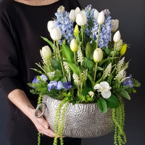 Kompozycja Irma białe niebieskie tulipany silikon hiacynty XL 