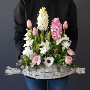 Wiosenna kompozycja ogródek donica z kory Stella new 50cm