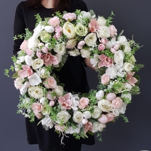 Wianek na drzwi kwiatowy wiosna lato wianki Aurelia 60cm wz.9