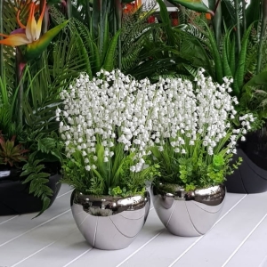 Konwalie silikon kompozycja donica Mila silver