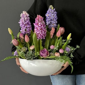 Kompozycja tulipany silikon hiacynty fiolet Laura 