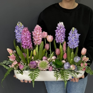 Kompozycja tulipany silikon hiacynty fiolet Ranga 70cm