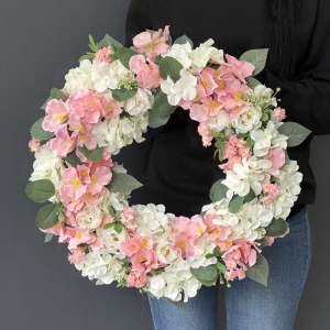 Wianek na drzwi kominek ścianę hortensja wiosna dekoracja 50cm Hana