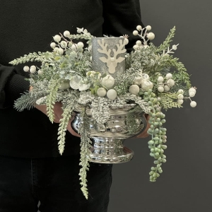 Kompozycja stroik świąteczny świeca modern silver Pulla wz.3
