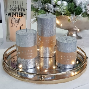 Świeca Artman rustic metallic walec mały 9cm srebrny