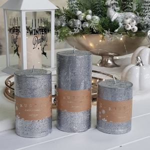 Świeca Artman rustic metallic walec średni 11,5cm srebrny