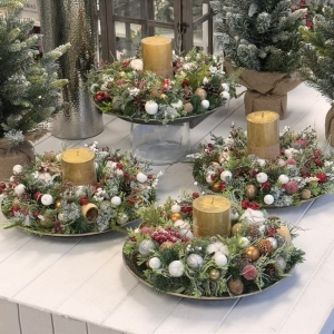 Wianek na stół drzwi stroik na świece kompozycja 30 cm naturalny 