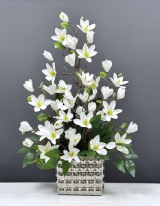 Magnolia biała magnolie silikon kompozycja kwiatowa Nissa silver