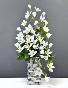 Magnolia biała magnolie silikon kompozycja kwiatowa Teva silver 