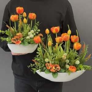 Zestaw kompozycji w donicach kwiaty tulipany silikon Canoe new pomarańczowa