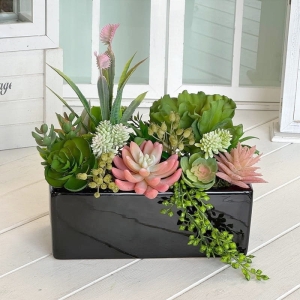 Sukulenty kaktusy donica podłużna Grace czarna 26cm wz.15