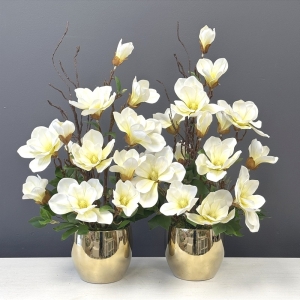 Magnolia biała magnolie silikon kompozycja kwiatowa gold L