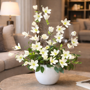 Magnolia biała magnolie silikon kompozycja kwiatowa Aldo white