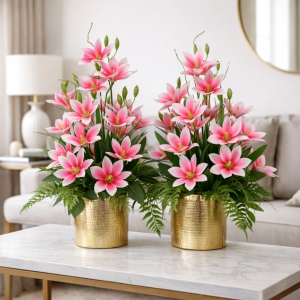 Magnolia magnolie silikon kompozycja kwiatowa Rubens ciemny róż gold