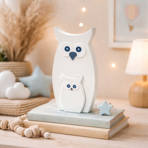 Sowa figurka drewno para sówki 2w1 białe