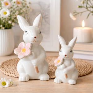 Zając królik zajączek figurka z kwiatkiem 11cm