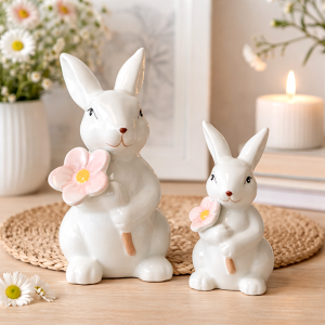 Zając królik zajączek figurka z kwiatkiem 15cm