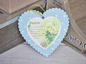 Serce zawieszka drewno spring niebieskie 
